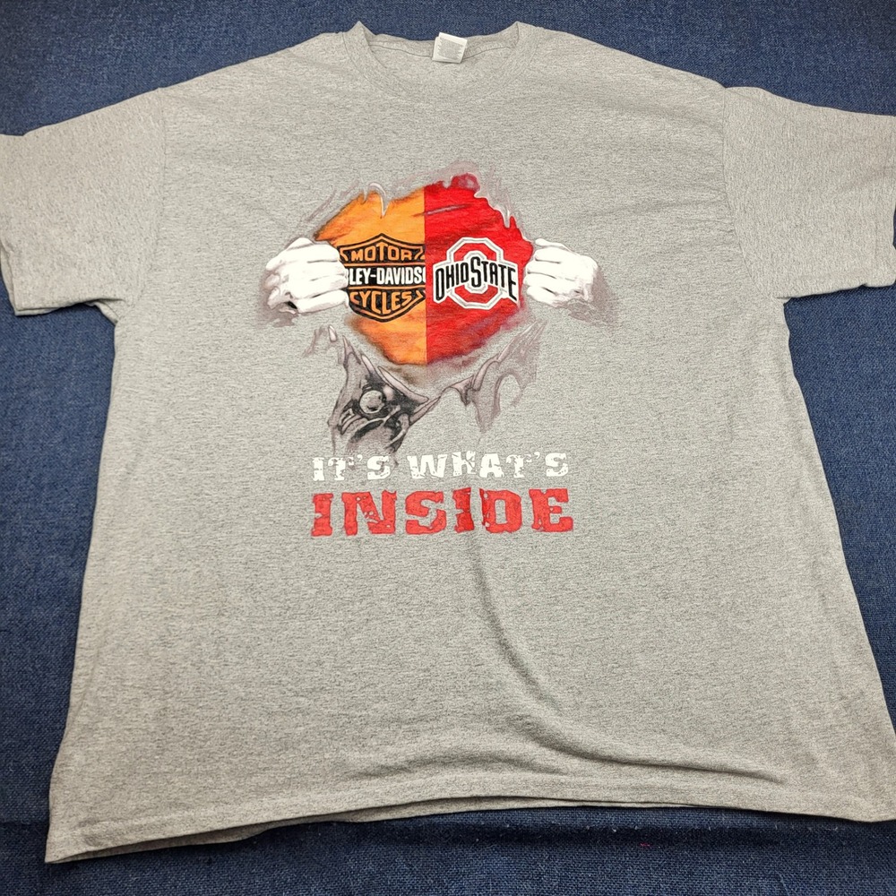 Harley Davidson Ohio State Buckeyes It's What's Inside Gray T-Shirt XL